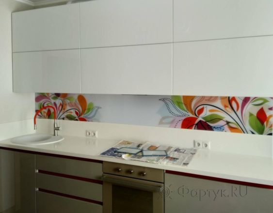 Фартук для кухни фото: абстрактные цветы, заказ #ИНУТ-2845, Белая кухня.