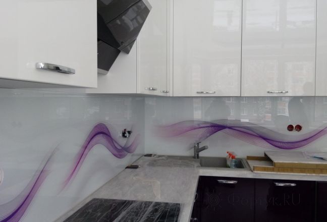 Фартук фото: абстрактные волны, заказ #УТ-1506, Фиолетовая кухня.