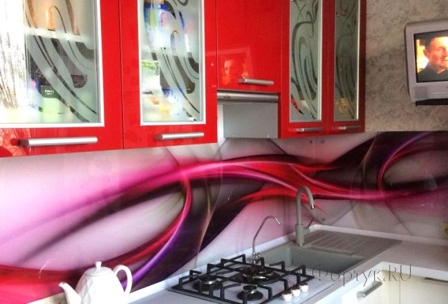 Скинали фото: абстрактные волны, заказ #УТ-1784, Красная кухня.