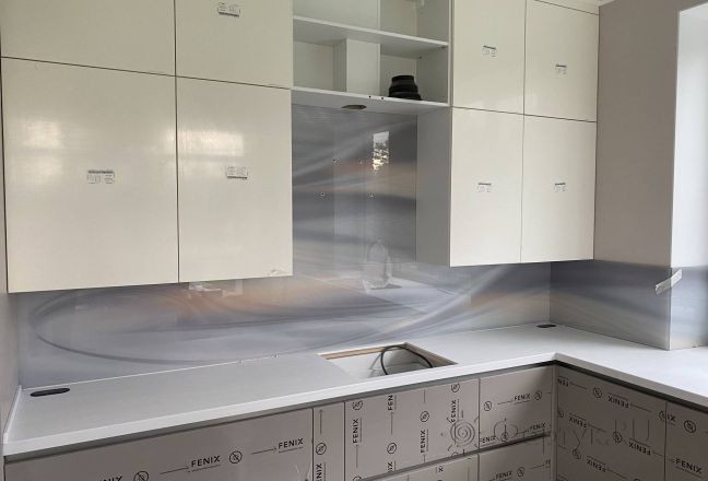 Фартук для кухни фото: абстрактные волны, заказ #КРУТ-2819, Белая кухня.