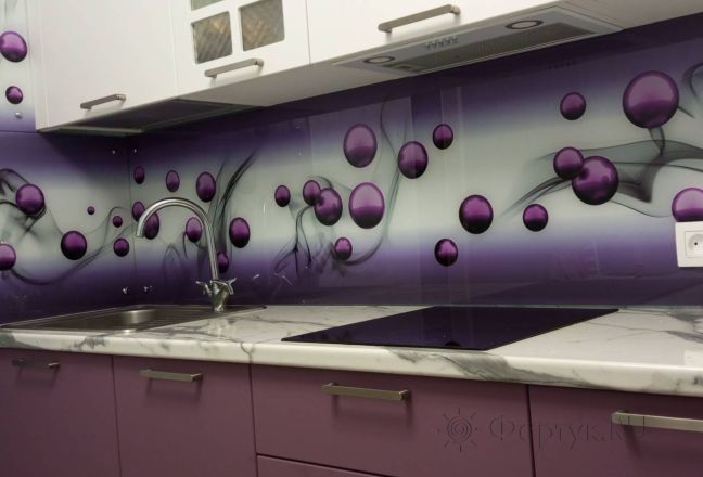 Фартук фото: абстрактные волны и фиолетовые пузыри, заказ #ИНУТ-16858, Фиолетовая кухня. Изображение 247400