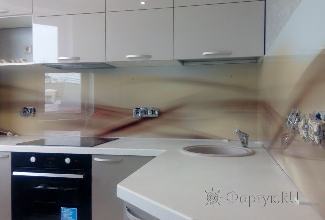 Фартук для кухни фото: абстрактные волны в бежевых тонах, заказ #ИНУТ-926, Белая кухня. Изображение 147010