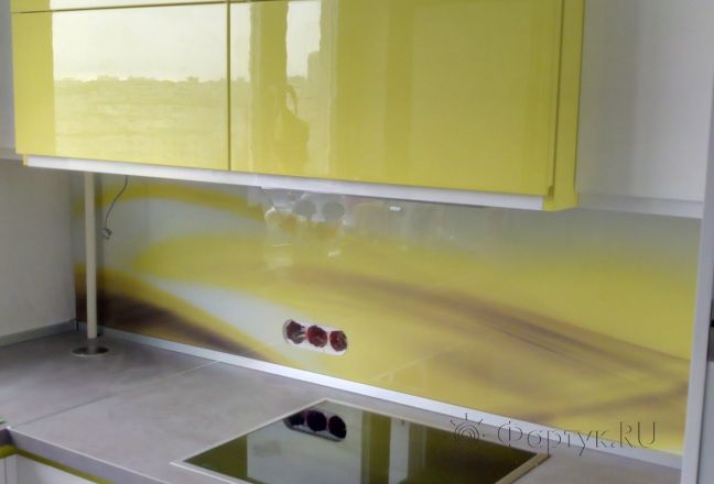 Скинали для кухни фото: абстрактные волны в желтых тонах, заказ #ИНУТ-282, Желтая кухня. Изображение 147010