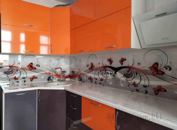 Фартук стекло фото: абстрактный узор, заказ #ИНУТ-5562, Оранжевая кухня.