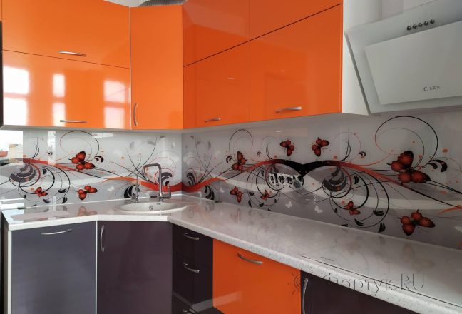 Фартук стекло фото: абстрактный узор, заказ #ИНУТ-5562, Оранжевая кухня. Изображение 110448