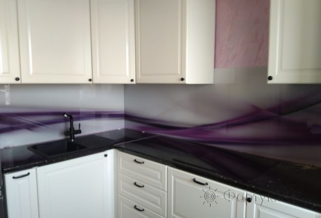 Фартук для кухни фото: абстракция: фиолетовые волны, заказ #ИНУТ-758, Белая кухня. Изображение 181324