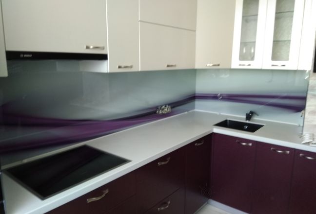 Фартук фото: абстракция: фиолетовые волны, заказ #ИНУТ-1032, Фиолетовая кухня. Изображение 181324