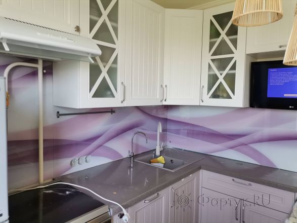 Фартук фото: абстракция фиолетовые волны, заказ #ИНУТ-9390, Фиолетовая кухня.