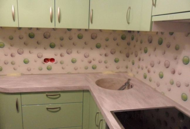 Скинали для кухни фото: абстракция на светлом фоне., заказ #S-866, Зеленая кухня. Изображение 110480