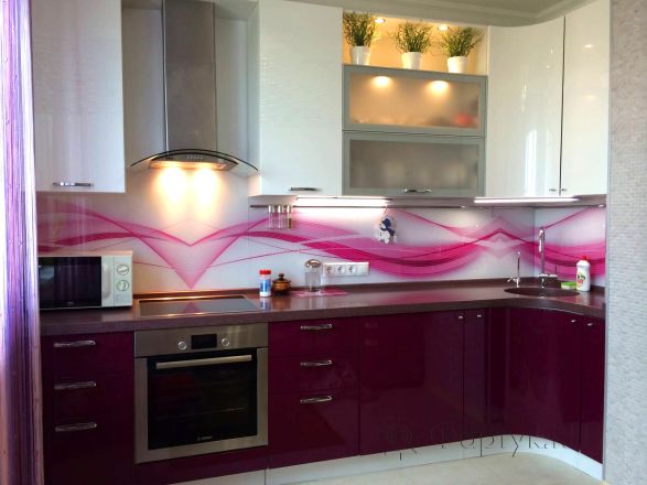 Фартук с фотопечатью фото: абстракция розового цвета., заказ #S-414, Коричневая кухня.