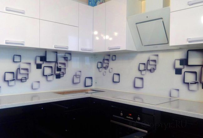 Скинали фото: абстракция с черными полыми объемными квадратами, заказ #ИНУТ-714, Черная кухня.