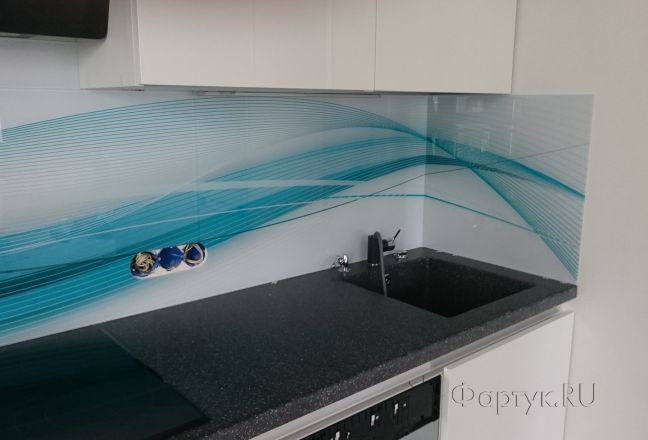 Фартук для кухни фото: абстракция в синем цвете, заказ #КРУТ-287, Белая кухня. Изображение 110428