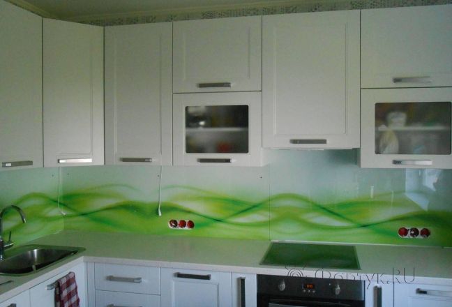 Фартук для кухни фото: абстракция в зеленых оттенках., заказ #S-581, Белая кухня. Изображение 110430