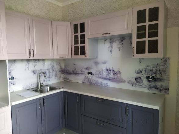 Фартук фото: акварельный пейзаж, заказ #ИНУТ-5936, Фиолетовая кухня.