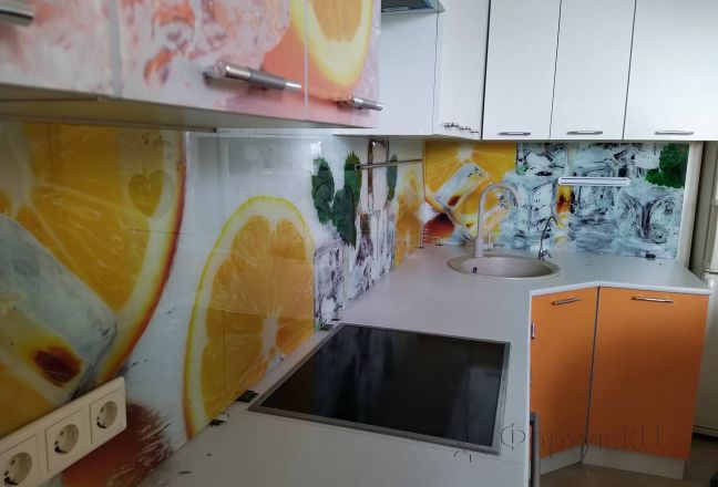Фартук стекло фото: апельсин и лед, заказ #ИНУТ-5862, Оранжевая кухня. Изображение 278242
