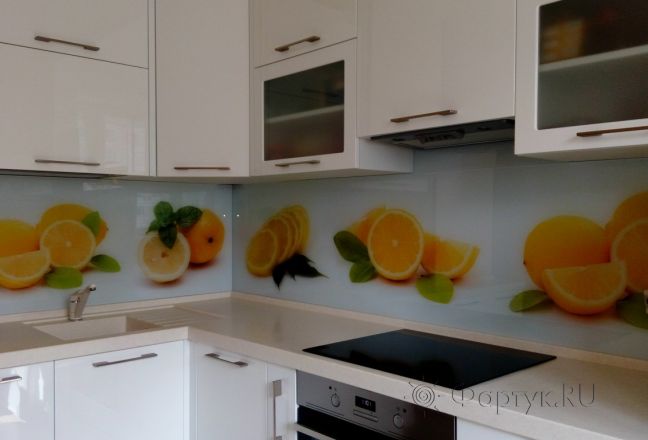 Фартук для кухни фото: апельсины, заказ #УТ-1084, Белая кухня. Изображение 83286