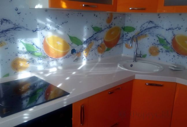 Фартук стекло фото: апельсины и лед, заказ #ИНУТ-3274, Оранжевая кухня. Изображение 112128