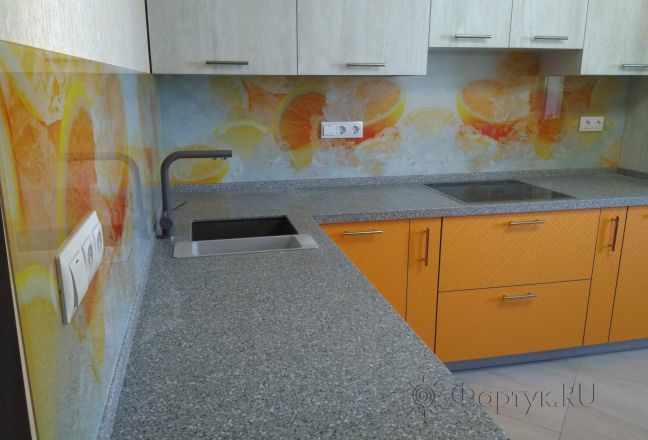 Фартук стекло фото: апельсины и лед, заказ #ИНУТ-3247, Оранжевая кухня. Изображение 247268