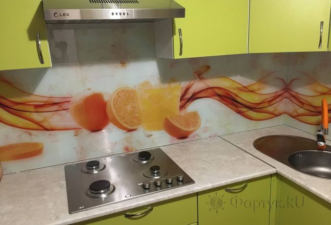 Скинали для кухни фото: апельсины и волны, заказ #КРУТ-1864, Зеленая кухня.