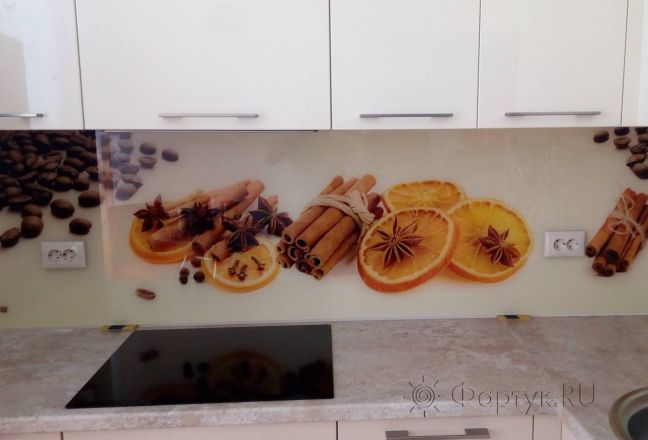 Фартук для кухни фото: апельсины, корица и кофе, заказ #ИНУТ-3521, Белая кухня. Изображение 204866