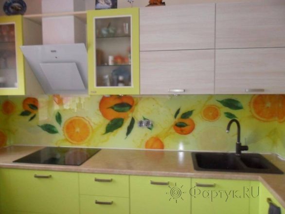 Скинали для кухни фото: апельсины с листочками., заказ #SN-213, Зеленая кухня.
