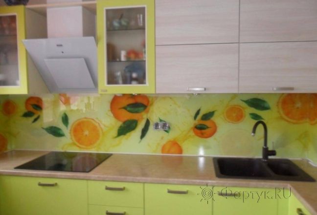 Скинали для кухни фото: апельсины с листочками., заказ #SN-213, Зеленая кухня. Изображение 131178