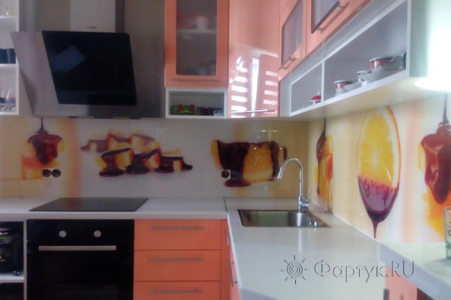 Фартук стекло фото: апельсины в шоколаде, заказ #ИНУТ-1380, Оранжевая кухня.
