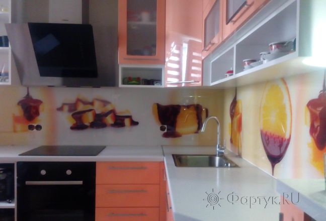 Фартук стекло фото: апельсины в шоколаде, заказ #ИНУТ-1380, Оранжевая кухня.