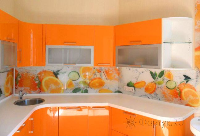 Фартук стекло фото: апельсины в воде, заказ #SN-97, Оранжевая кухня.