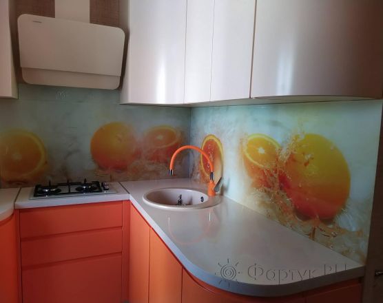 Фартук стекло фото: апельсины в воде, заказ #ИНУТ-7022, Оранжевая кухня.