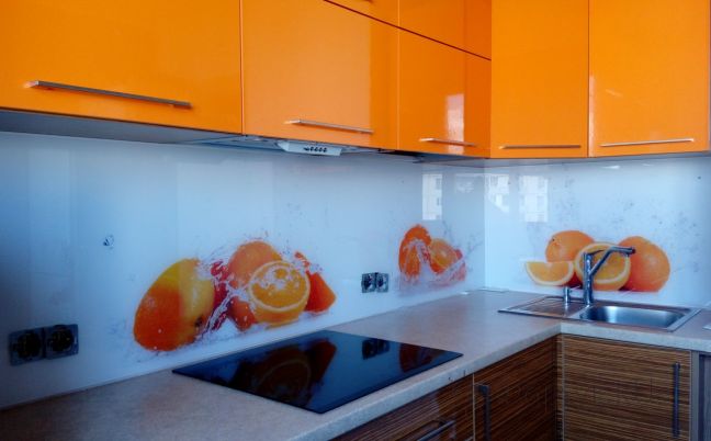 Фартук стекло фото: апельсины в воде, заказ #УТ-747, Оранжевая кухня.