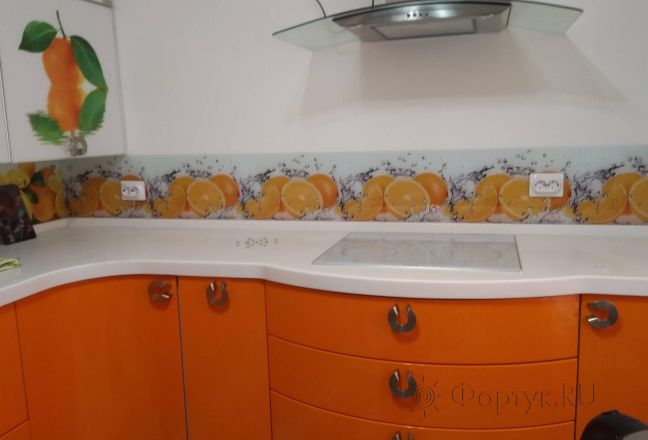 Фартук стекло фото: апельсины в воде , заказ #ИНУТ-4311, Оранжевая кухня.