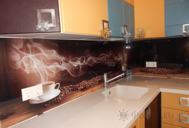 Фартук стекло фото: ароматный кофе, заказ #УТ-1673, Оранжевая кухня. Изображение 185846