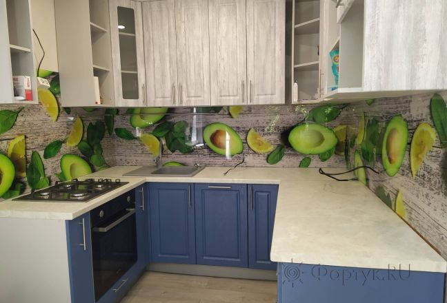 Стеклянная фото панель: авокадо и сочный лимон, заказ #ИНУТ-13019, Синяя кухня. Изображение 278290