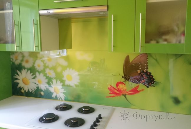 Скинали для кухни фото: бабочка на цветке, заказ #КРУТ-047, Зеленая кухня. Изображение 185990
