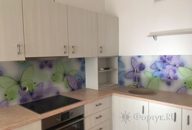 Фартук для кухни фото: бабочки, заказ #КРУТ-694, Белая кухня. Изображение 110440
