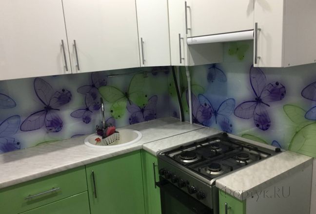 Скинали для кухни фото: бабочки, заказ #КРУТ-2443, Зеленая кухня. Изображение 110440