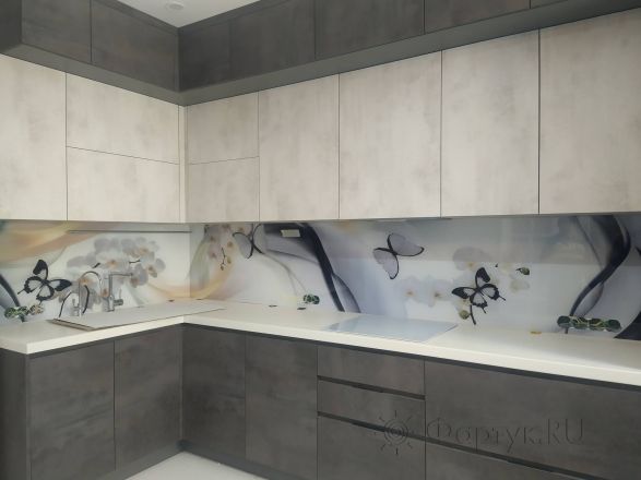 Стеновая панель фото: бабочки и абстракция, заказ #ИНУТ-11032, Серая кухня.