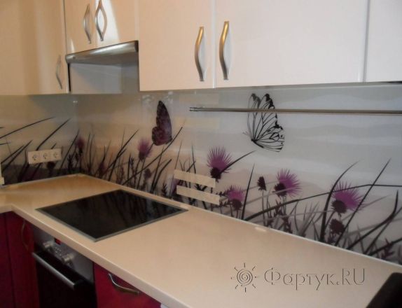 Фартук фото: бабочки на цветах., заказ #УТ-189, Фиолетовая кухня.