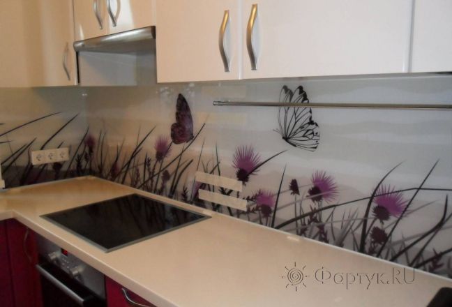 Фартук фото: бабочки на цветах., заказ #УТ-189, Фиолетовая кухня. Изображение 84962