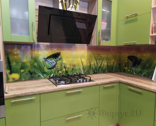 Скинали для кухни фото: бабочки в поле, заказ #ИНУТ-5162, Зеленая кухня.