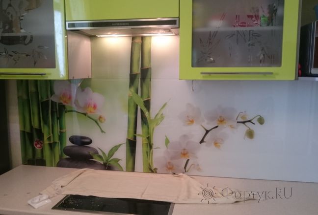 Скинали для кухни фото: бамбук и орхидеи, заказ #КРУТ-016, Зеленая кухня. Изображение 87410