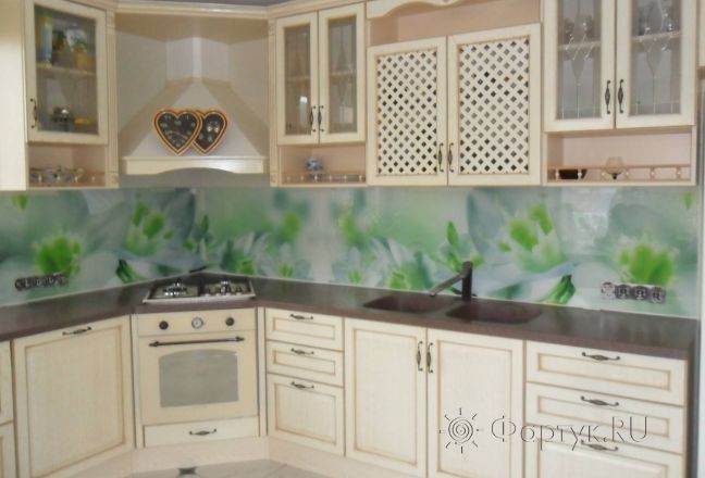 Скинали для кухни фото: бело-зеленые орхидеи., заказ #УТ-54, Желтая кухня. Изображение 112040
