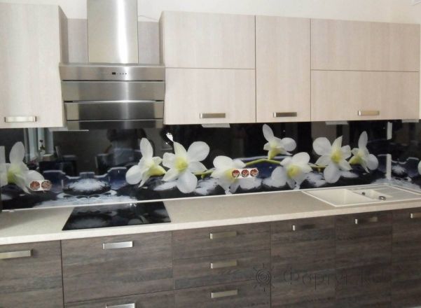 Стеновая панель фото: белые лилии, заказ #SN-101, Серая кухня.
