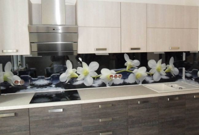 Стеновая панель фото: белые лилии, заказ #SN-101, Серая кухня.