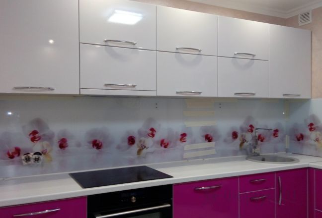 Фартук фото: белые орхидеи, заказ #УТ-997, Фиолетовая кухня. Изображение 112814