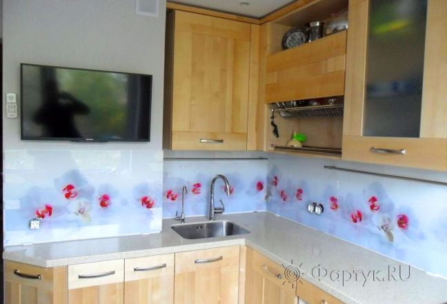 Скинали для кухни фото: белые орхидеи., заказ #S-670, Желтая кухня. Изображение 112814