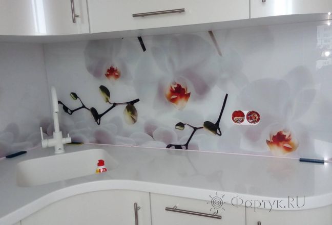 Фартук для кухни фото: белые орхидеи, заказ #ИНУТ-3105, Белая кухня. Изображение 186978