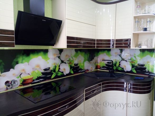 Фартук для кухни фото: белые орхидеи, заказ #ИНУТ-4105, Белая кухня.