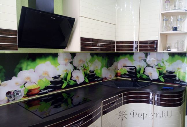 Фартук для кухни фото: белые орхидеи, заказ #ИНУТ-4105, Белая кухня. Изображение 186542